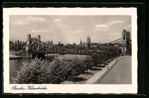 AK Breslau, Kaiserbrücke mit Promenade