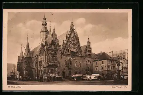 AK Breslau, Rathaus mit Vorplatz