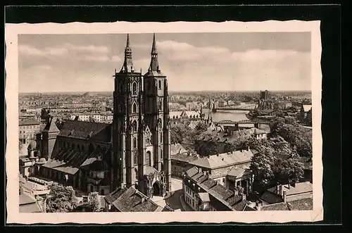 AK Breslau, Blick auf den Dom und die Stadt dahinter