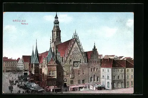 AK Breslau, Rathaus mit Vorplatz