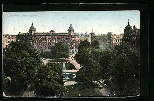 AK Breslau, Mathiasplatz aus der Vogelschau