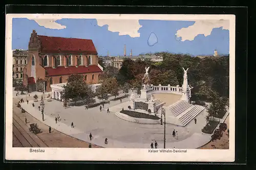 AK Breslau, Kaiser Wilhelm-Denkmal aus der Vogelschau