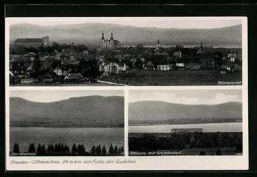 AK Ottmachau, Ortsansicht, Stausee mit Grundablass