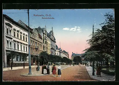 AK Kattowitz, Blick in die Bahnhofsstrasse