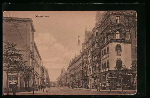 AK Katowice, Strassenpartie am Hotel Gesellschaftshaus