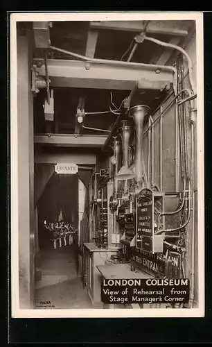 AK London, Coliseum, View of Rehearsal from Stage Manager`s Corner