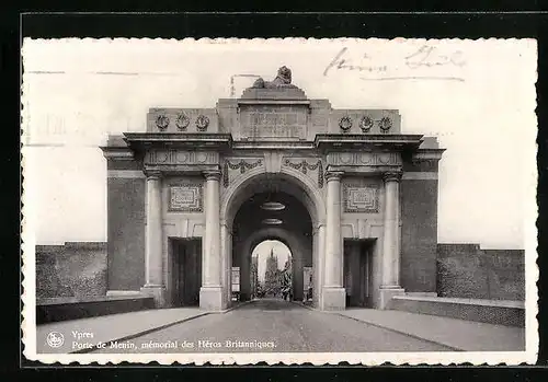 AK Ypres, Porte de Menin, memorial des Heros Britanniques