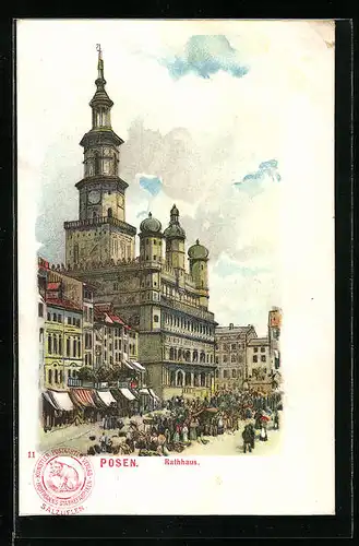 Lithographie Posen, Wochenmarkt am Rathaus