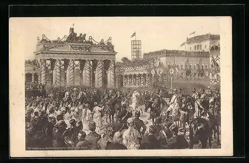 Künstler-AK Berlin, Einzug der Truppen durch das Brandenburger Tor