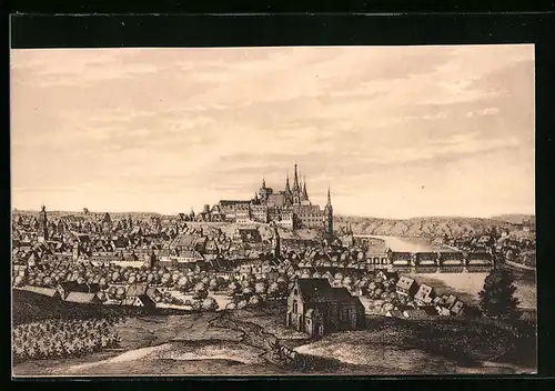 Künstler-AK Meissen, Stadt aus der Ferne