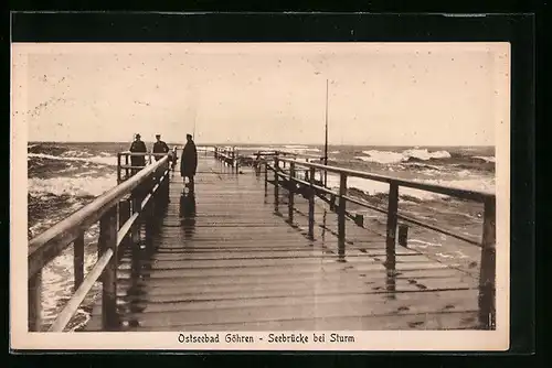 AK Göhren, Seebrücke bei Sturm