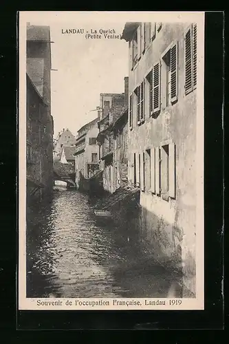 AK Landau, L`occupation Francaise 1919, La Queich, Petite Venise