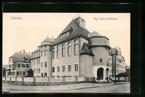 AK Grimma, Kgl. Lehrer-Seminar mit Strassenpartie