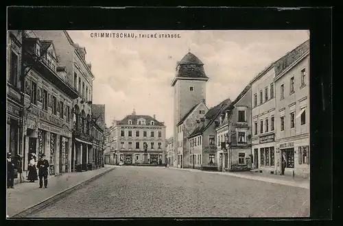 AK Crimmitschau, Thieme Strasse mit Kaufhalle