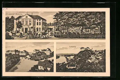 AK Leisnig, Ortsansicht mit Gasthof Minkwitz