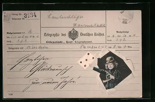 AK Glückstadt, Telegraphie des Deutsche Reiches, Kind mit Brief