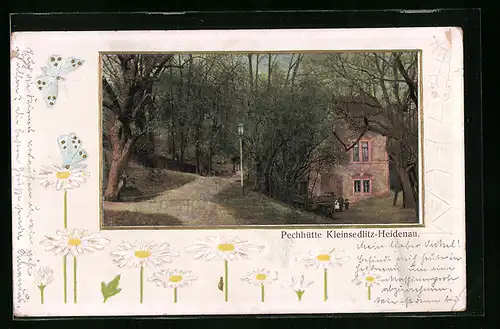 Präge-AK Heidenau-Kleinsedlitz, Pechhütte Kleinsedlitz, Passepartout