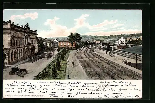 AK Pforzheim, Blick vom Bahnübergang