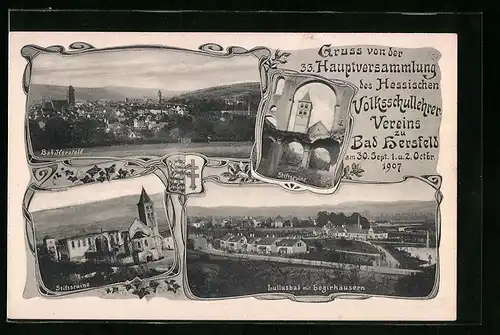 AK Bad Hersfeld, 33. Hauptversammlung des Hessischen Volksschullehrer-Vereins 1907, Lullusbad mit Logierhäusern
