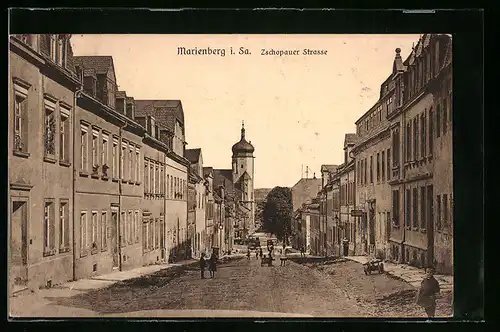 AK Marienberg i. Sa., Zschopauer Strasse mit Kirche