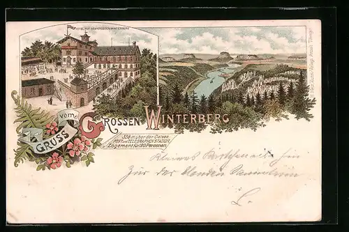 Lithographie Winterberg, Hotel auf dem grossen Winterberg, Panorama