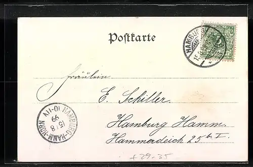 Passepartout-Lithographie Hamburg, Gasthaus Fährhaus, Alter u. neuer Jungfernstieg, Neues Rathaus im Kleeblatt