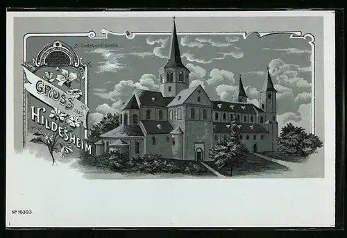 Mondschein-Lithographie Hildesheim, Ansicht der St. Godehardikirche