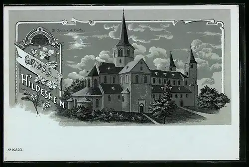 Mondschein-Lithographie Hildesheim, Ansicht der St. Godehardikirche