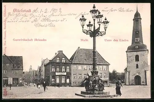 AK Glückstadt, Gastwirtschaft Heinsohn, Markt, Unter den Linden