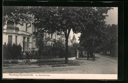 AK Hamburg-Harvestehude, St. Benediktstrasse mit Häuseransichten