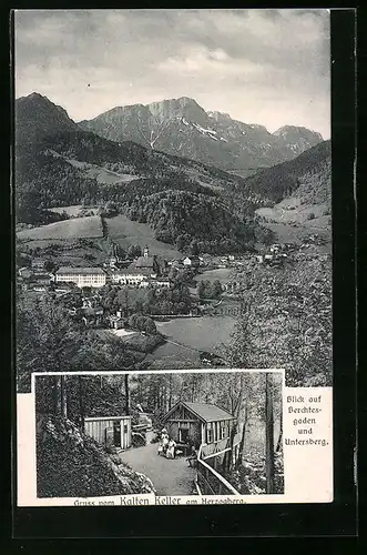 AK Berchtesgaden, Ortsansicht mit Gasthaus zum Kalten Keller am Herzogberg