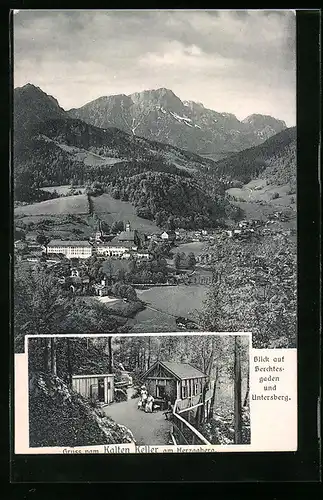 AK Berchtesgaden, Ortsansicht mit Gasthaus zum Kalten Keller am Herzogberg