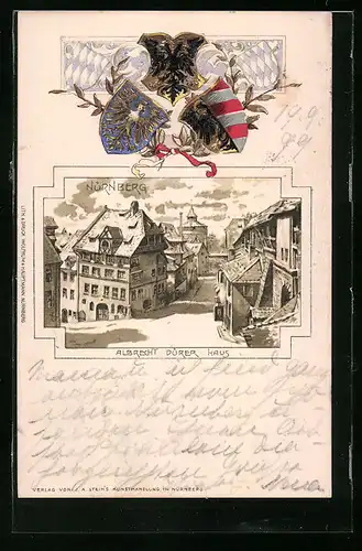 Passepartout-Lithographie Nürnberg, Albrecht-Dürer-Haus mit Strassenpartie