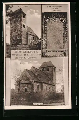 AK Bernburg a. S., Alte Waldauer St. Stephans-Kirche und Altes Grabdenkmal