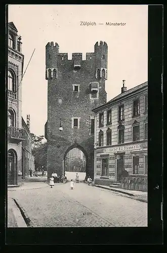 AK Zülpich, Münstertor und Gasthof M. J. Stusser