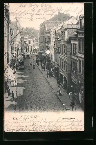 AK Kiel, Holstenstrasse mit Strassenbahn