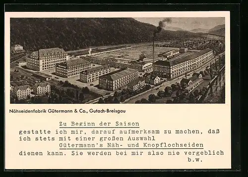 AK Gutach /Breisgau, Nähseidenfabrik Gütermann & Co. aus der Vogelschau