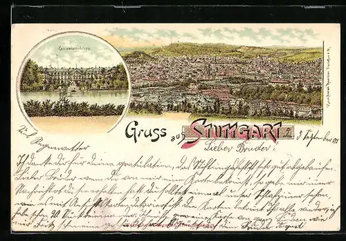 Lithographie Stuttgart, Totalansicht mit Residenzschloss