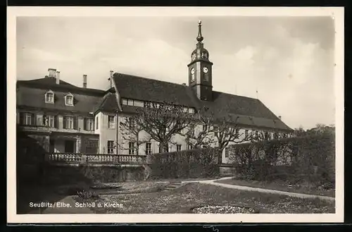 AK Seusslitz a. d. Elbe, Schloss und Kirche