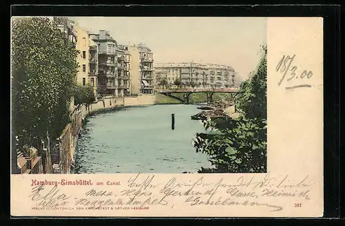 AK Hamburg-Eimsbüttel, Am Canal mit Booten