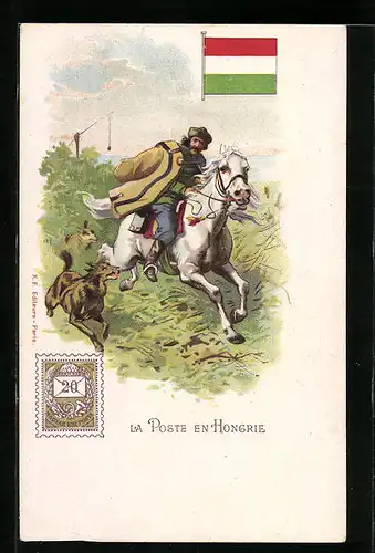AK Briefträger in Ungarn zu Pferd