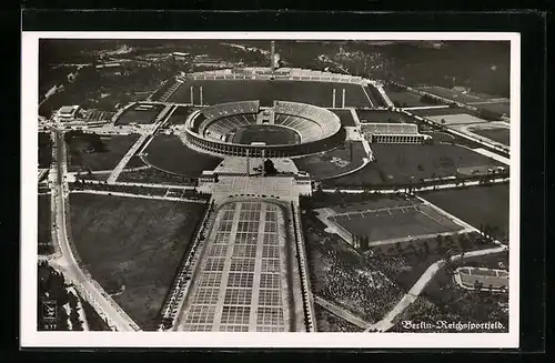 AK Berlin, Reichssportfeld vom Flugzeug aus gesehen