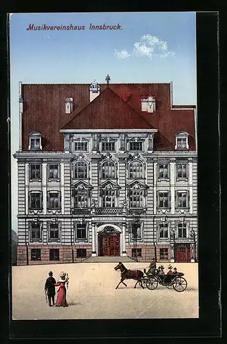AK Innsbruck, Musikvereinshaus mit Kutsche