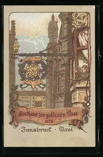 Künstler-AK Innsbruck, Gasthaus zur goldenen Rose