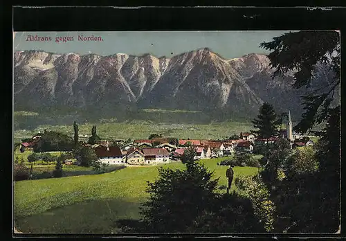 AK Aldrans, Blick auf den Ort mit Berglandschaft