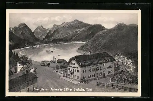 Künstler-AK Maurach, Hotel Seespitz am Achensee