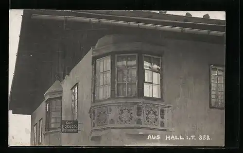 AK Hall, Detail Häuseransicht, Karl Pokupec Hutmacher