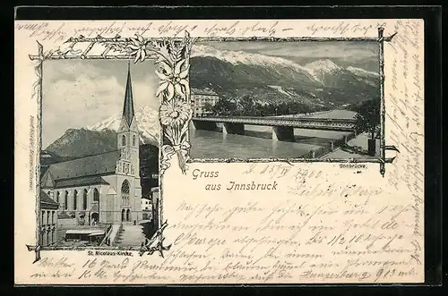 AK Innsbruck, Innbrücke und St. Nicolaus-Kirche