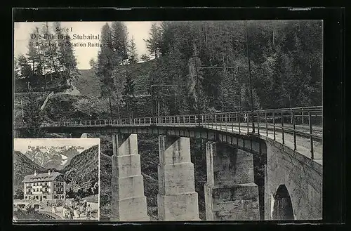 AK Telfes im Stubaital, Hotel Serles, Brücke vor der Station Raitis