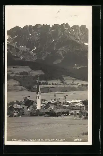 AK Ellmau, Teilansicht mit Kirche und Wildem Kaiser